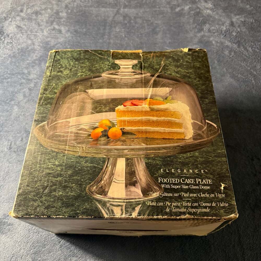 Indiana Glass Elegance 13 Inch Footed Cake Plate With Super Size Glass Dome